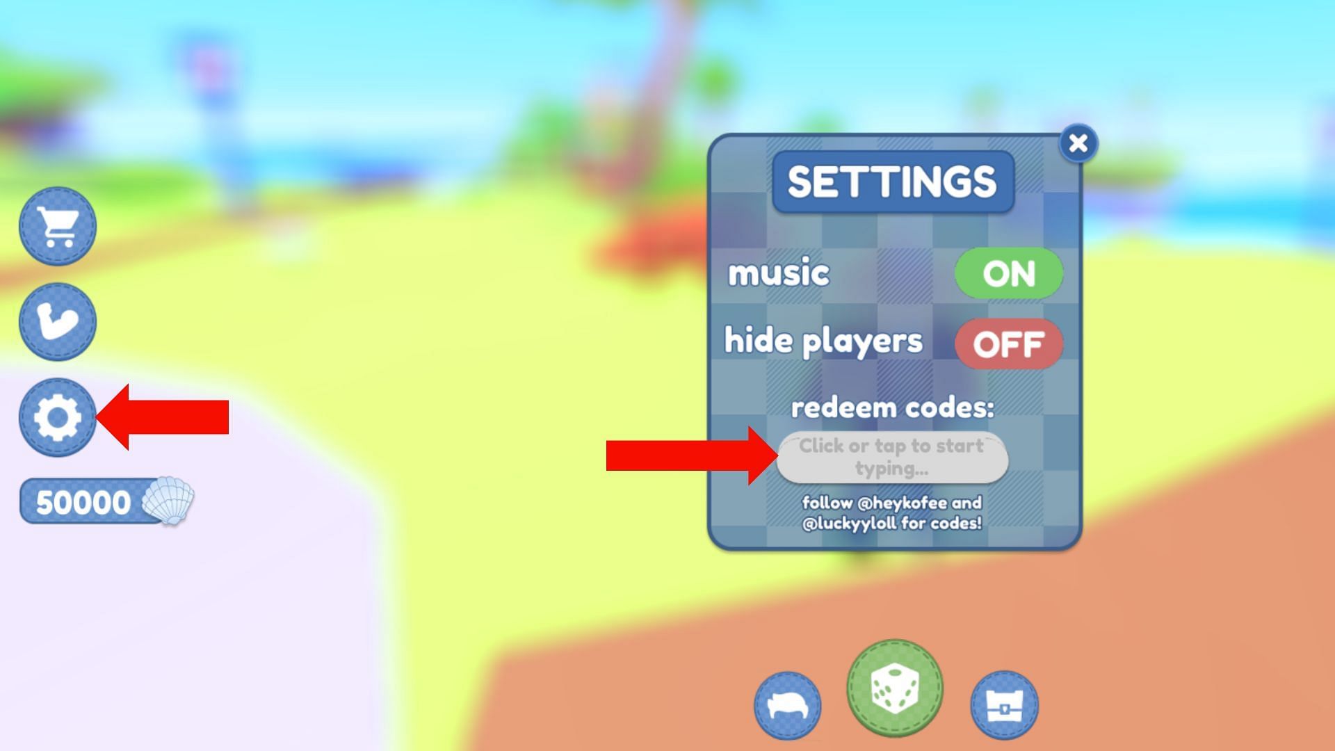 The code box can be found in the Settings menu (Image via Roblox)